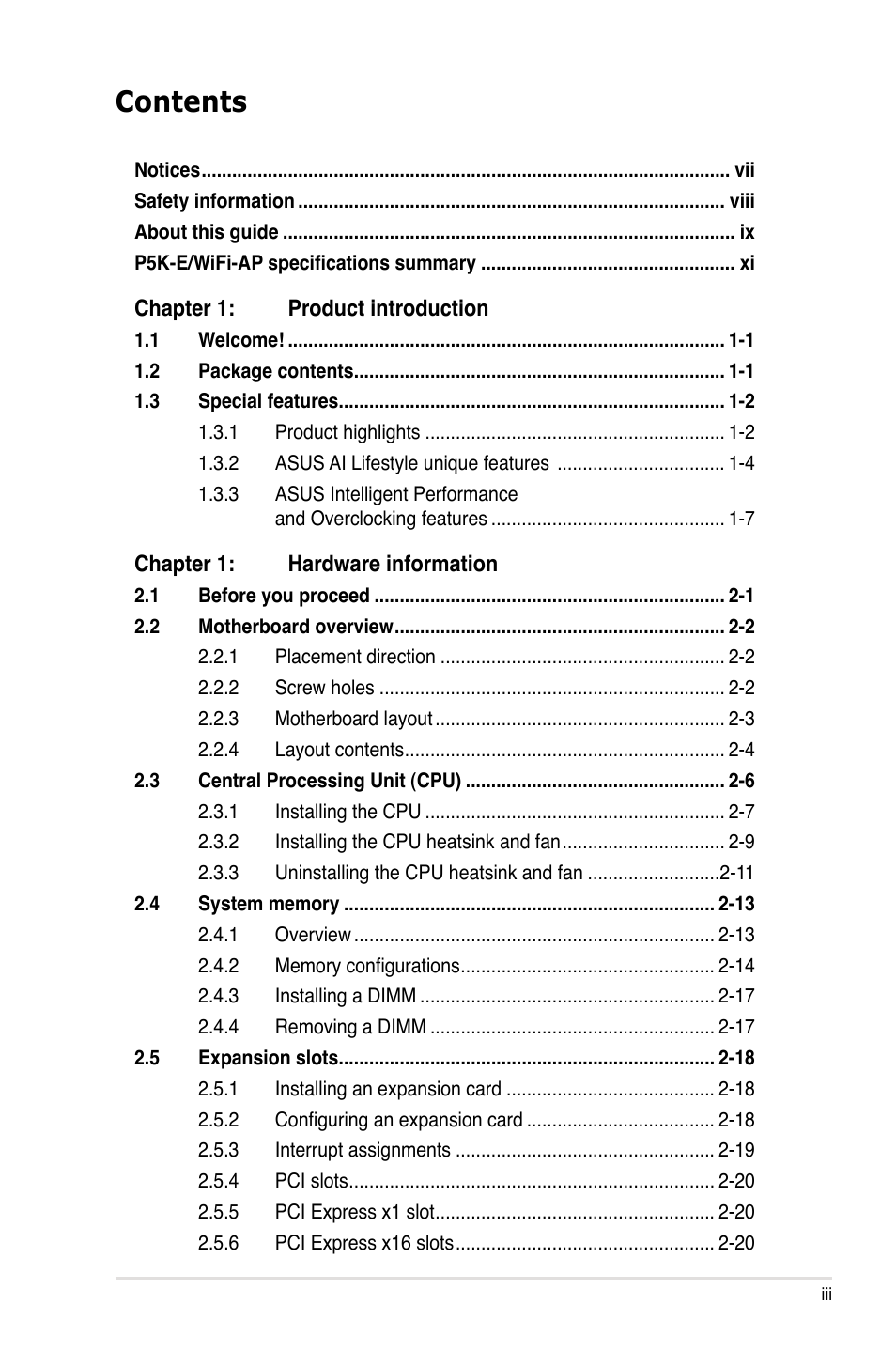 Asus P5K-E/WiFi-AP User Manual | Page 3 / 180