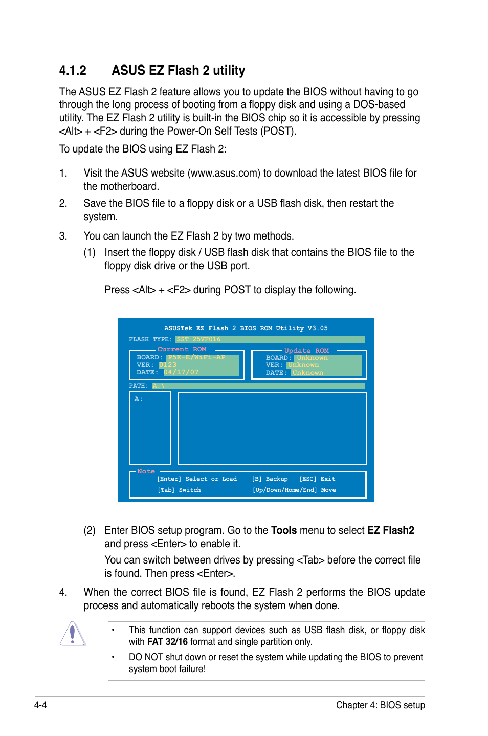 2 asus ez flash 2 utility | Asus P5K-E/WiFi-AP User Manual | Page 72 / 180