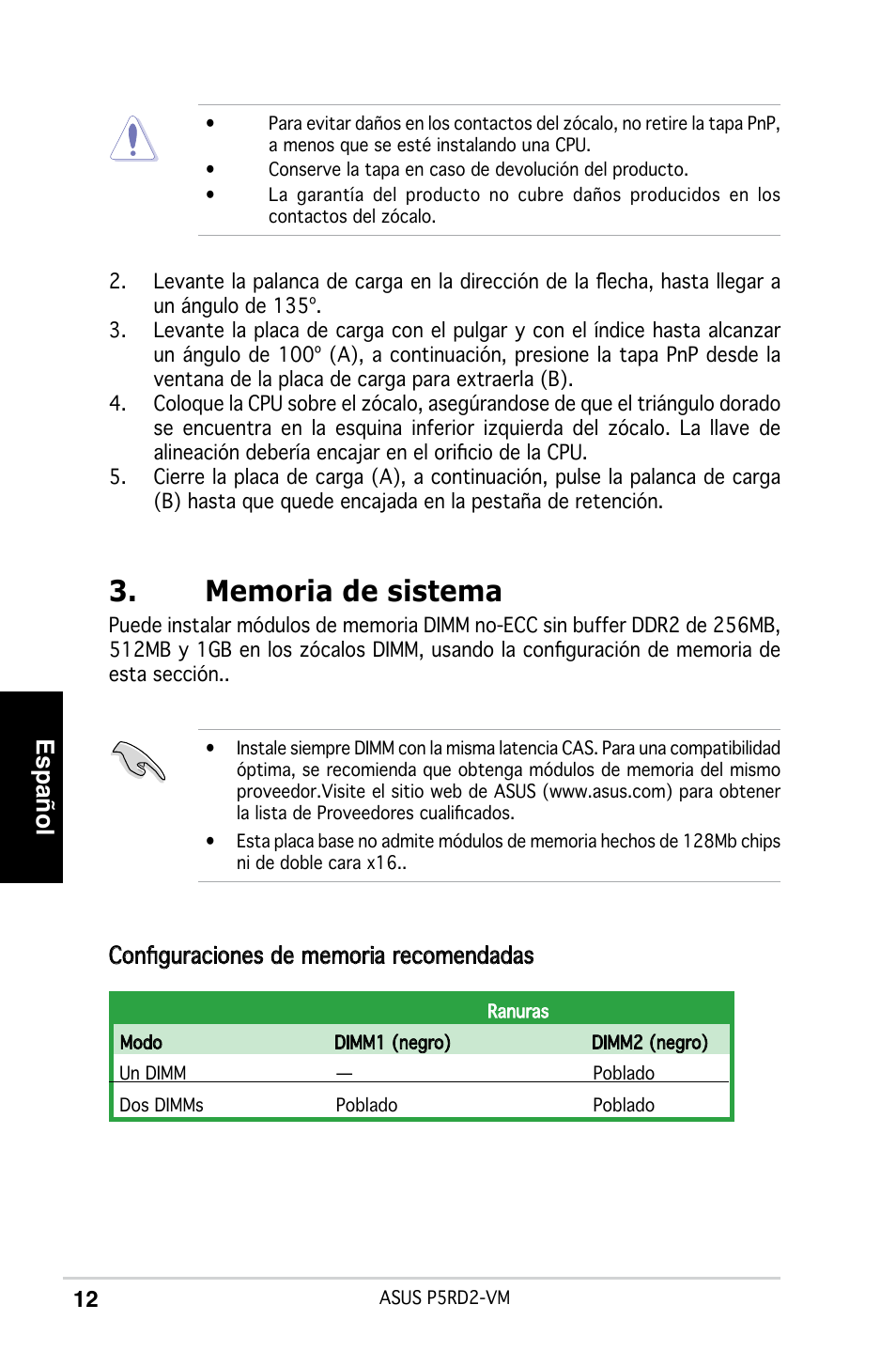 Español | Asus P5RD2-VM User Manual | Page 12 / 37