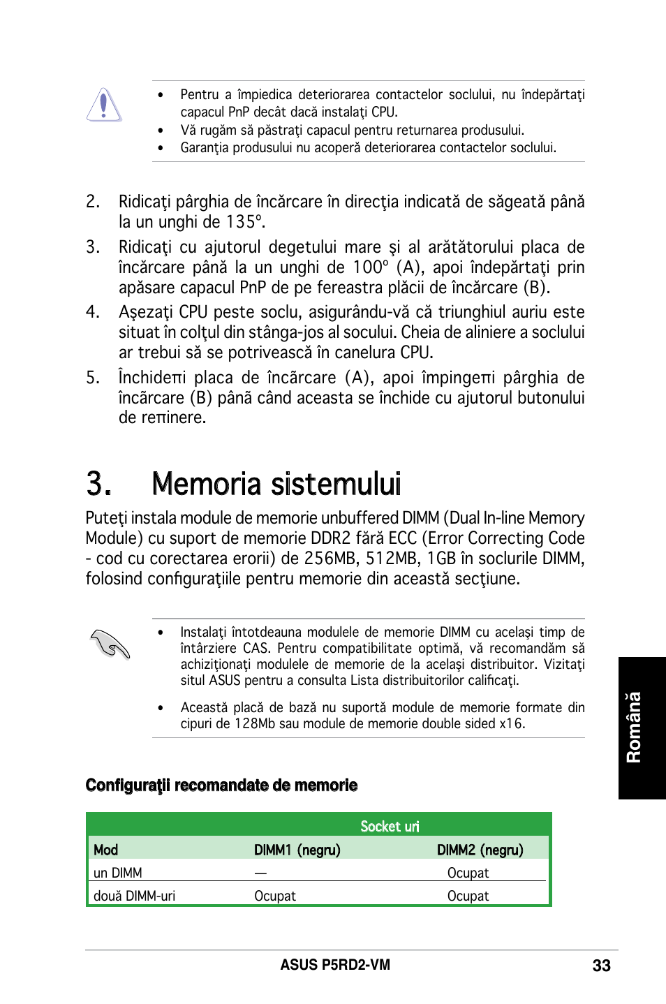 Română | Asus P5RD2-VM User Manual | Page 33 / 37