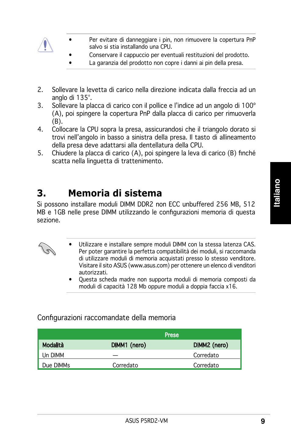 Italiano | Asus P5RD2-VM User Manual | Page 9 / 37