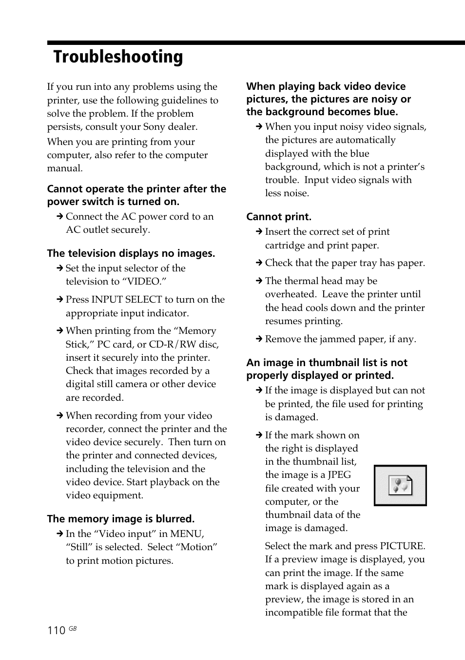 Troubleshooting | Sony DPP-SV88 User Manual | Page 110 / 344