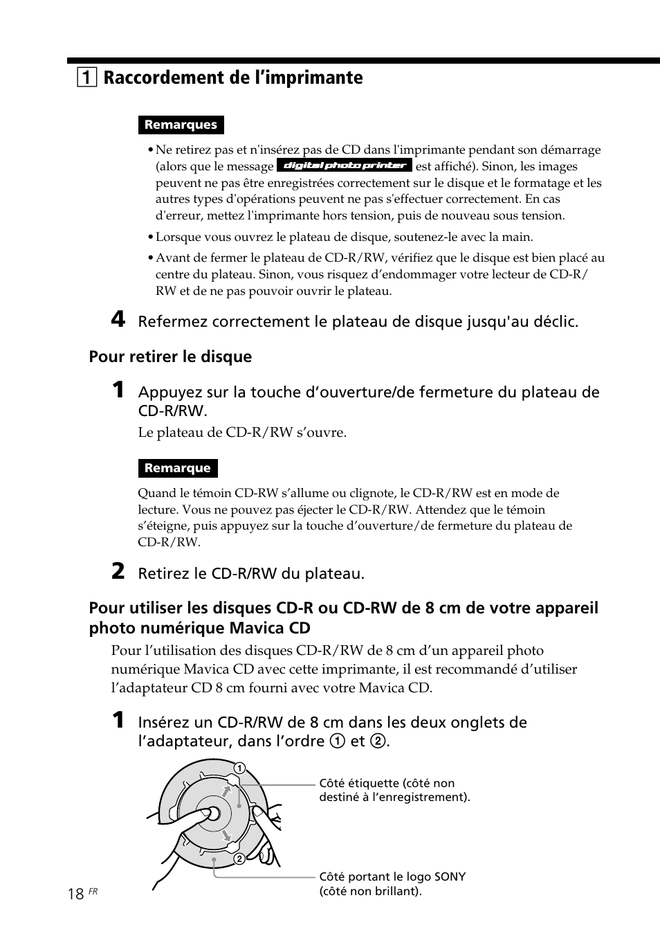 1raccordement de l’imprimante | Sony DPP-SV88 User Manual | Page 132 / 344