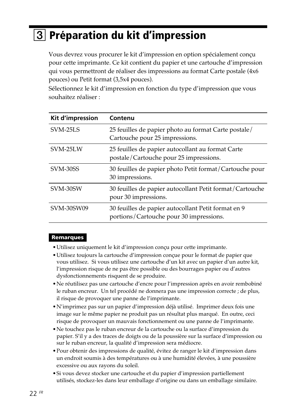 3 préparation du kit d’impression, Préparation du kit d’impression, 3préparation du kit d’impression | Sony DPP-SV88 User Manual | Page 136 / 344