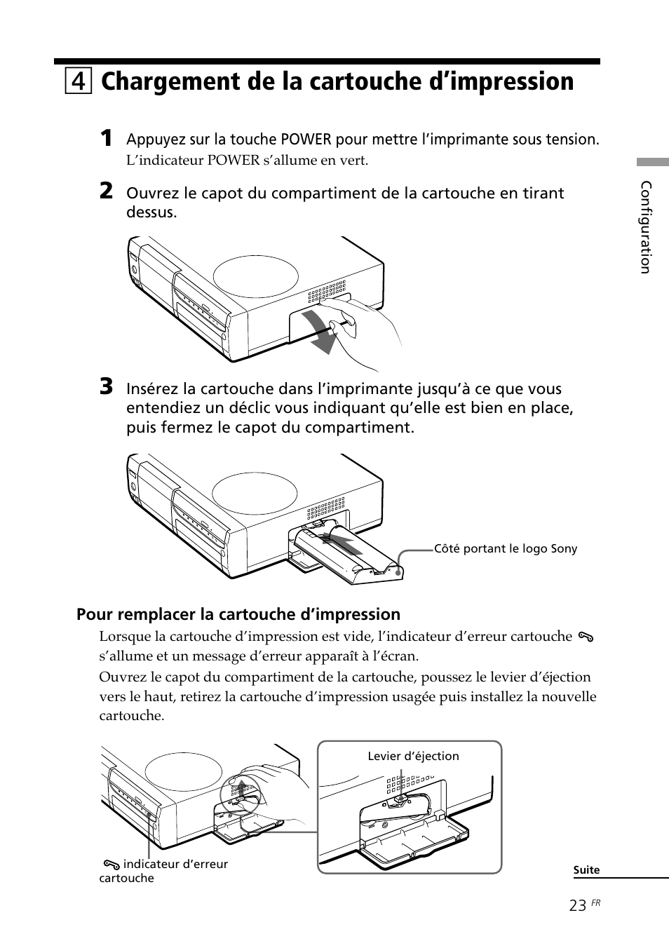 4 chargement de la cartouche d’impression, Chargement de la cartouche d’impression, 4chargement de la cartouche d’impression | Sony DPP-SV88 User Manual | Page 137 / 344