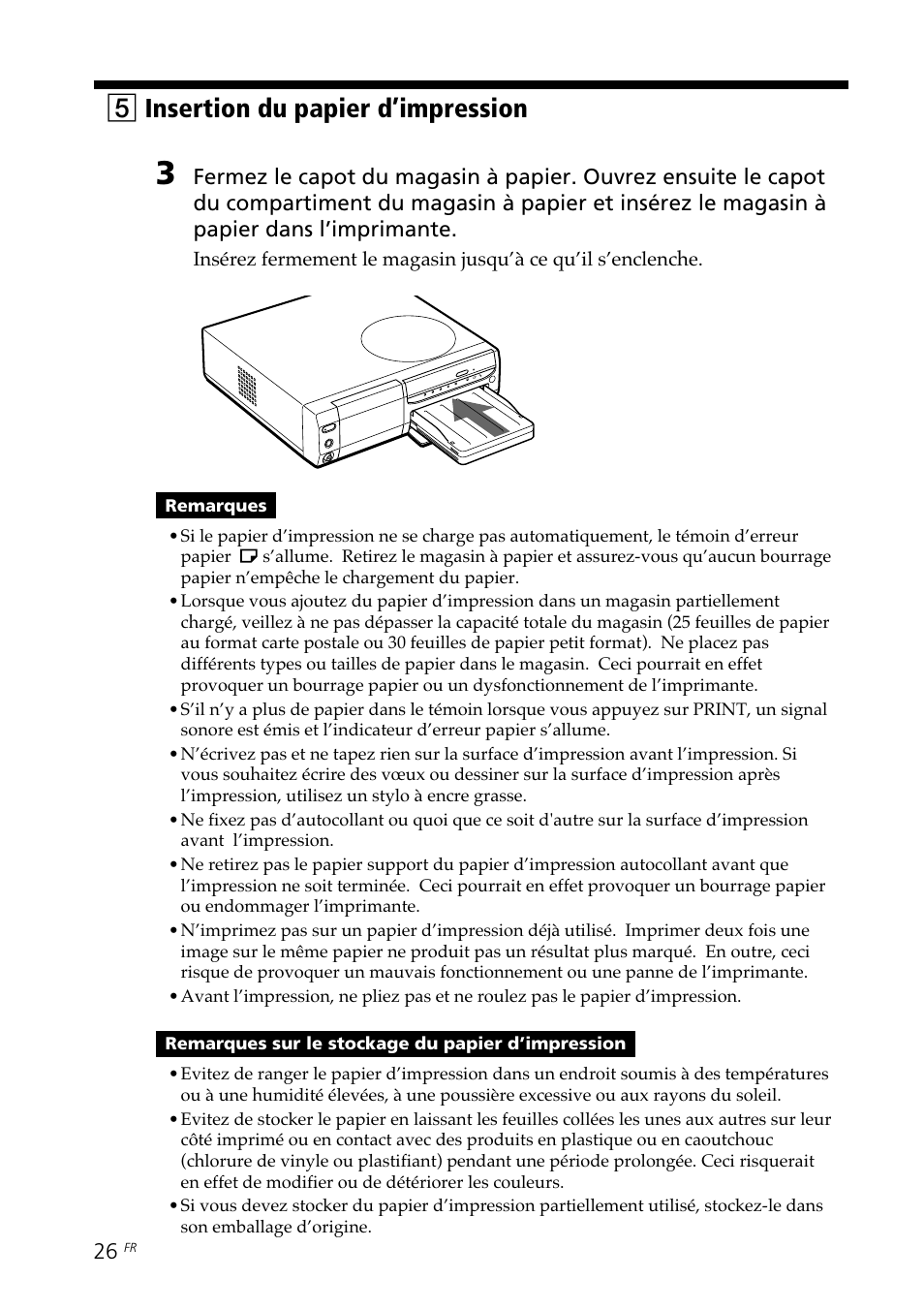 5insertion du papier d’impression | Sony DPP-SV88 User Manual | Page 140 / 344