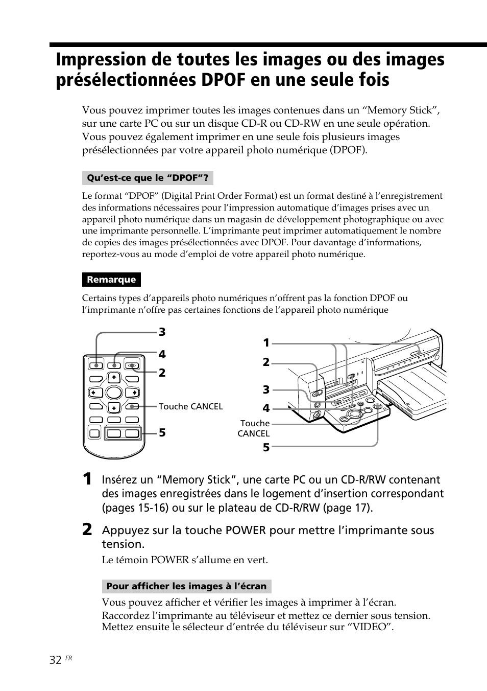 Impression de toutes les images ou des, Images présélectionnées dpof en une seule fois | Sony DPP-SV88 User Manual | Page 146 / 344