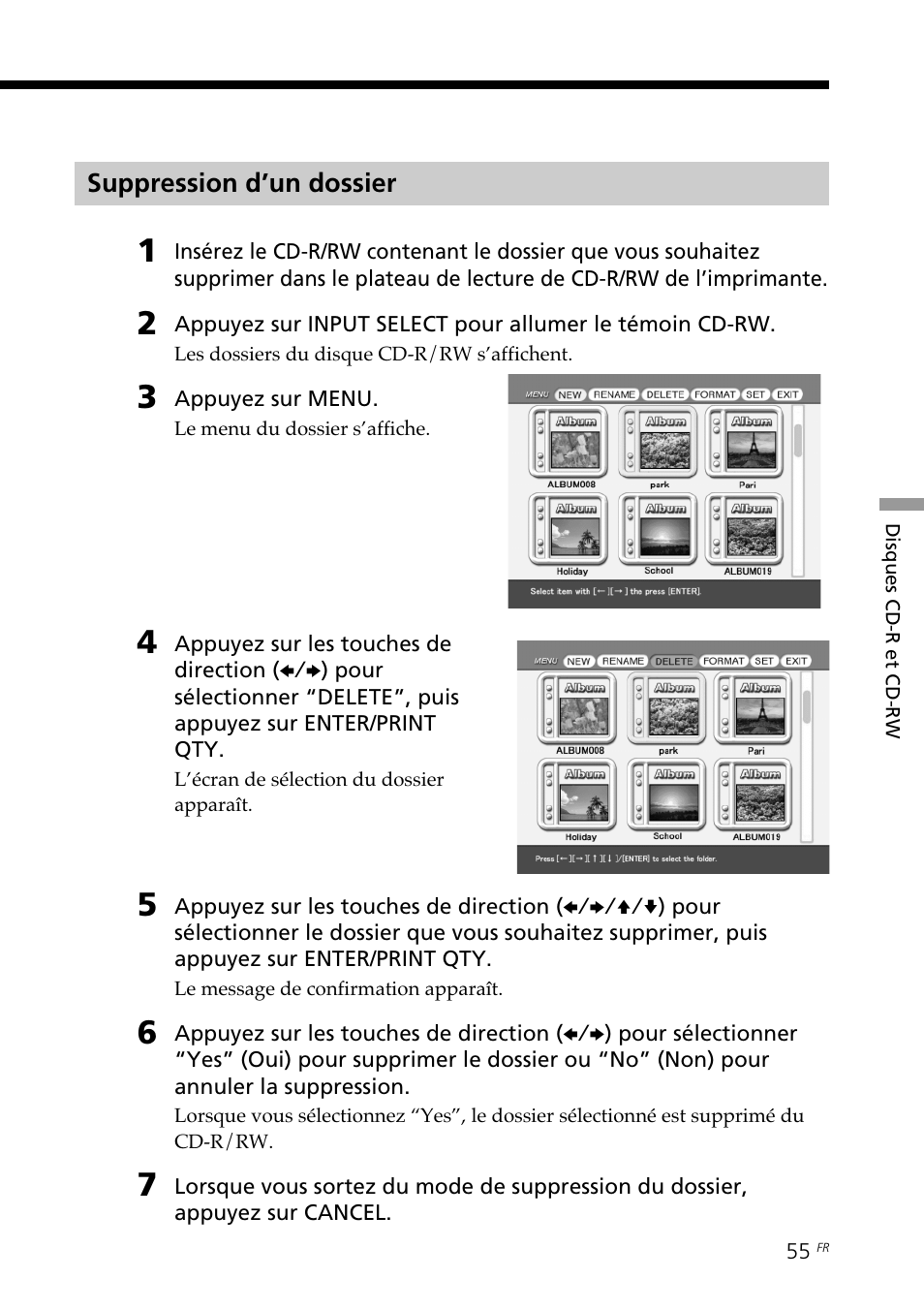 Suppression d’un dossier | Sony DPP-SV88 User Manual | Page 169 / 344