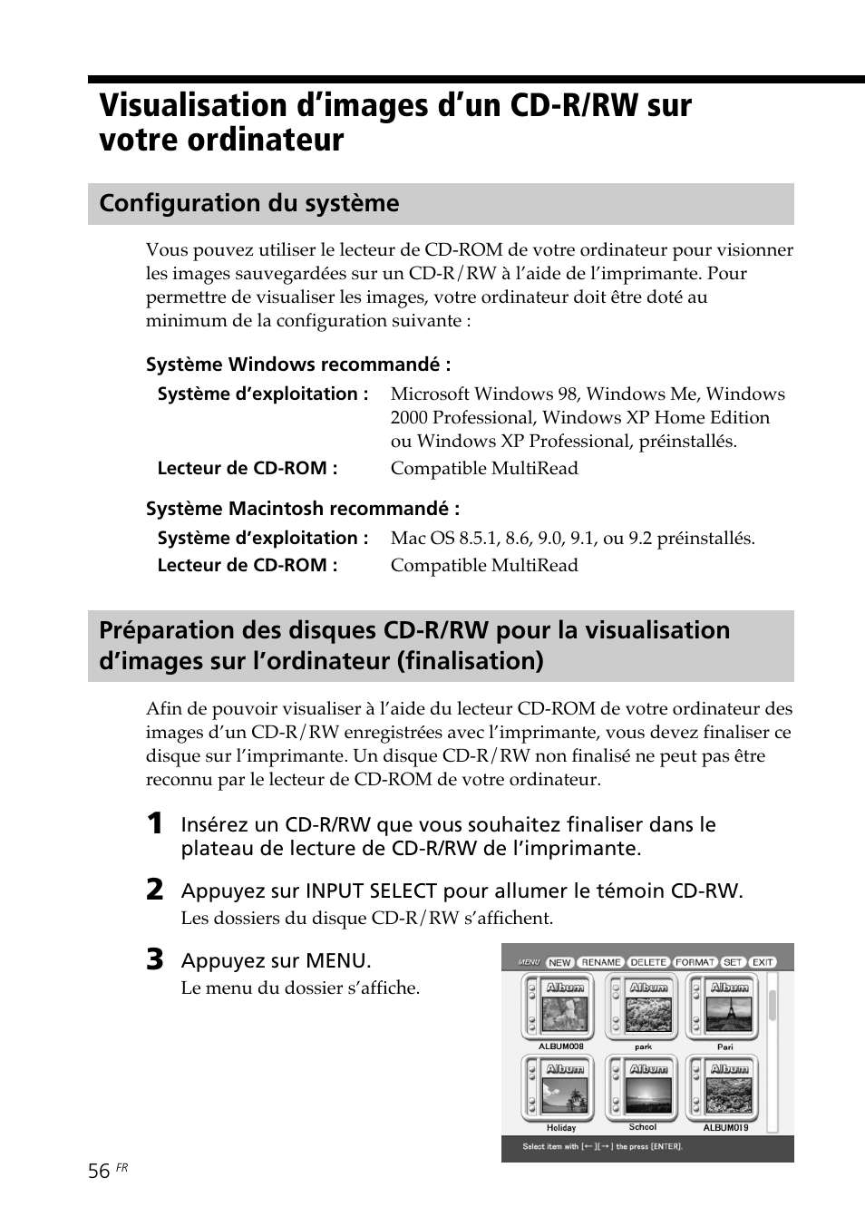 Configuration du système, Visualisation d’images d’un cd-r/rw sur, Votre ordinateur | Sony DPP-SV88 User Manual | Page 170 / 344