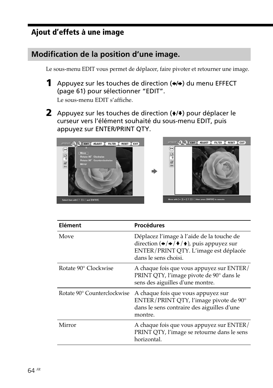 Modification de la position d’une image | Sony DPP-SV88 User Manual | Page 178 / 344