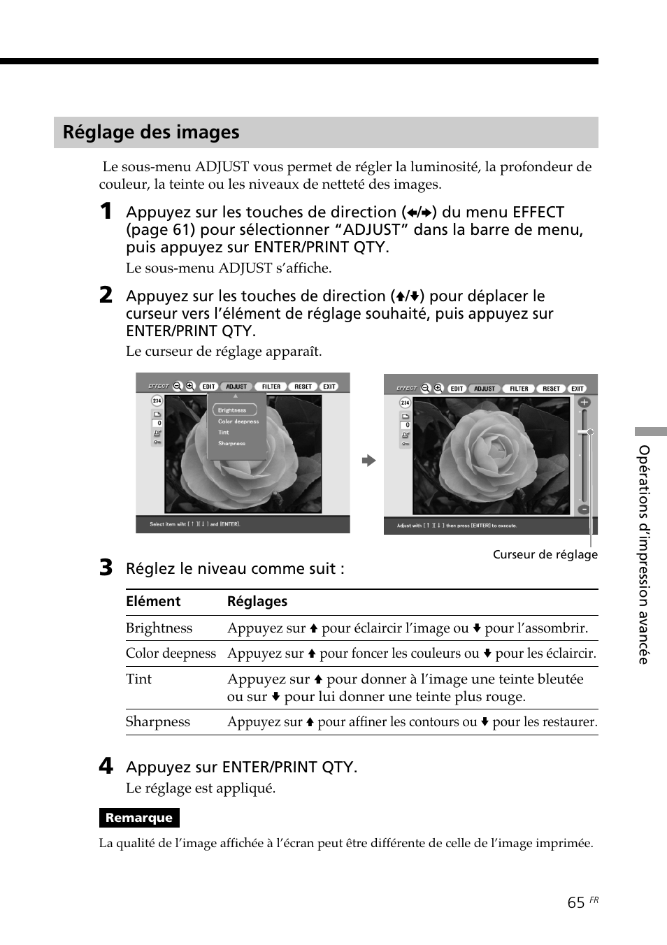 Réglage des images | Sony DPP-SV88 User Manual | Page 179 / 344