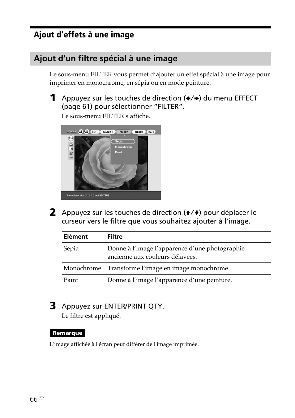 Ajout d’un filtre spécial à une image, Ajout d’effets à une image | Sony DPP-SV88 User Manual | Page 180 / 344