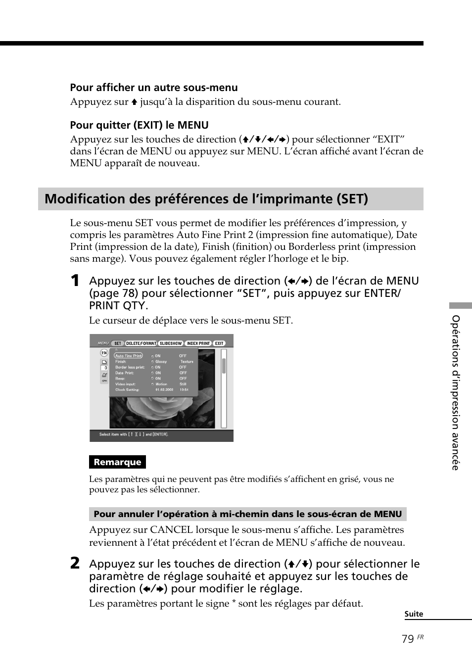 Modification des préférences de l’imprimante (set) | Sony DPP-SV88 User Manual | Page 193 / 344