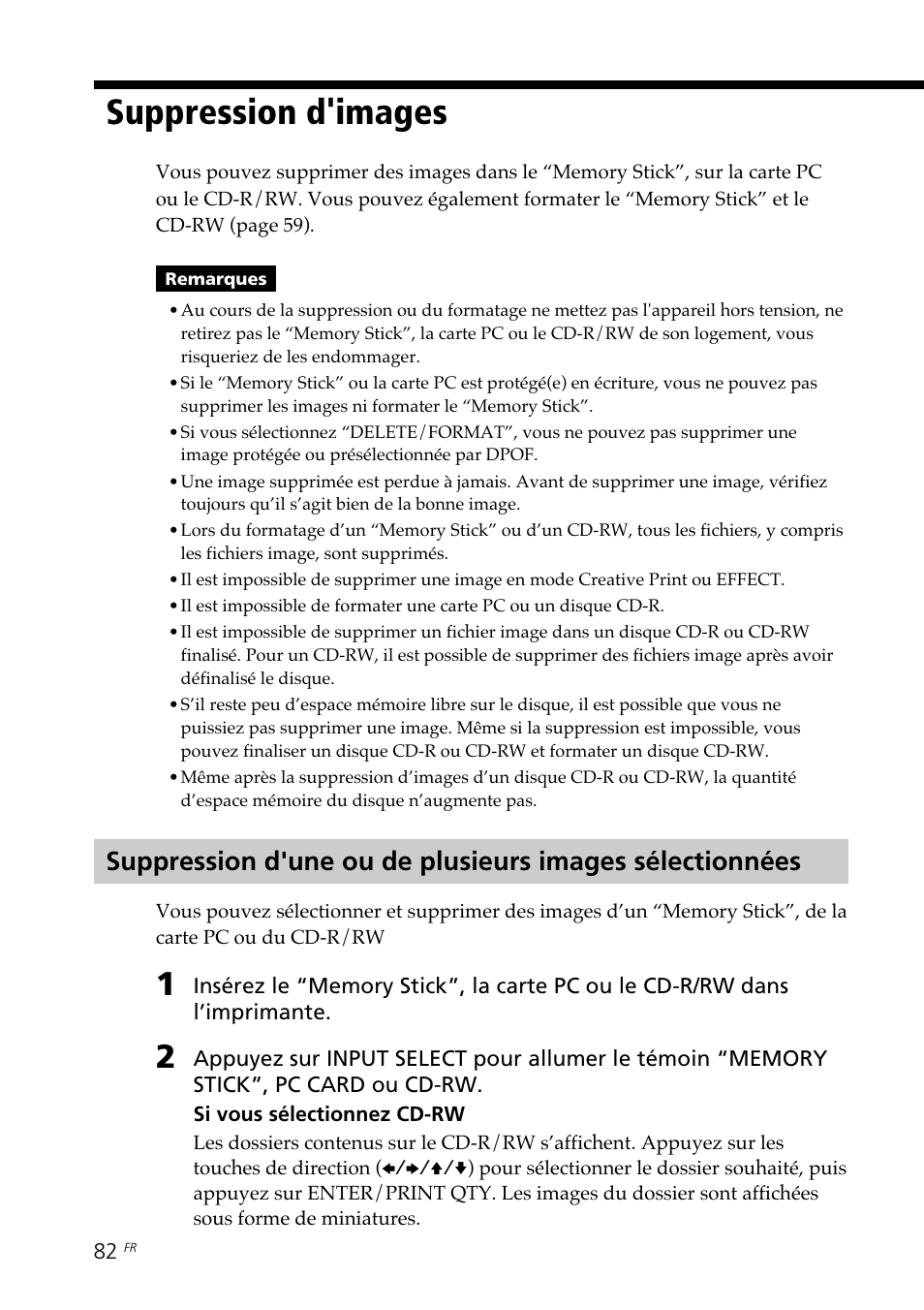 Suppression d'images | Sony DPP-SV88 User Manual | Page 196 / 344