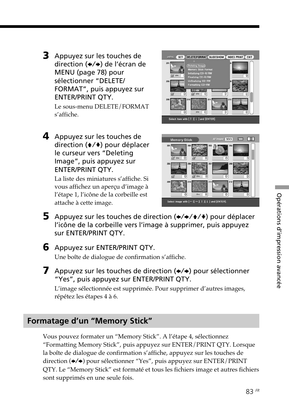 Formatage d’un “memory stick | Sony DPP-SV88 User Manual | Page 197 / 344