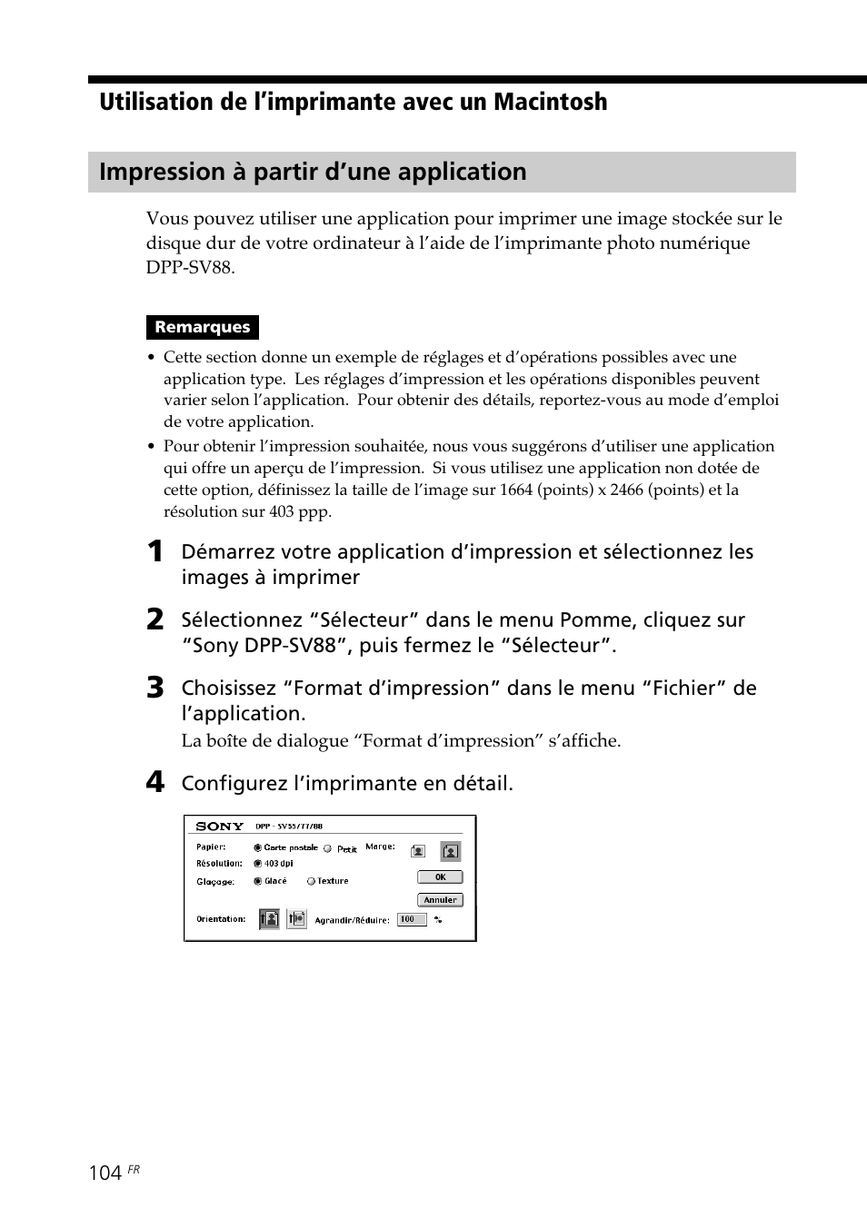 Impression à partir d’une application | Sony DPP-SV88 User Manual | Page 218 / 344