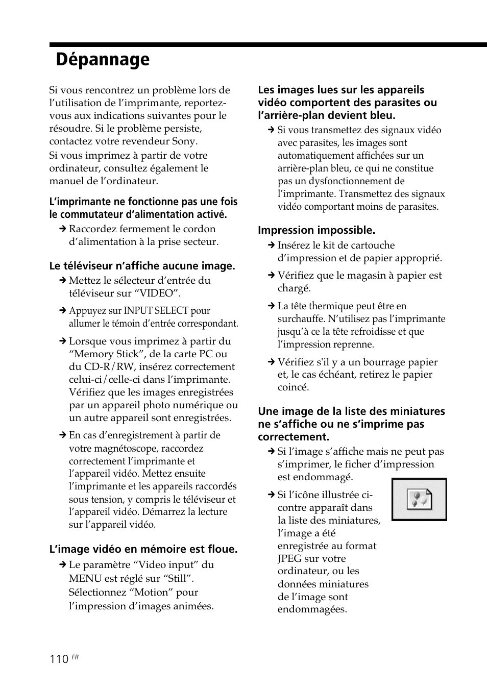 Dépannage | Sony DPP-SV88 User Manual | Page 224 / 344