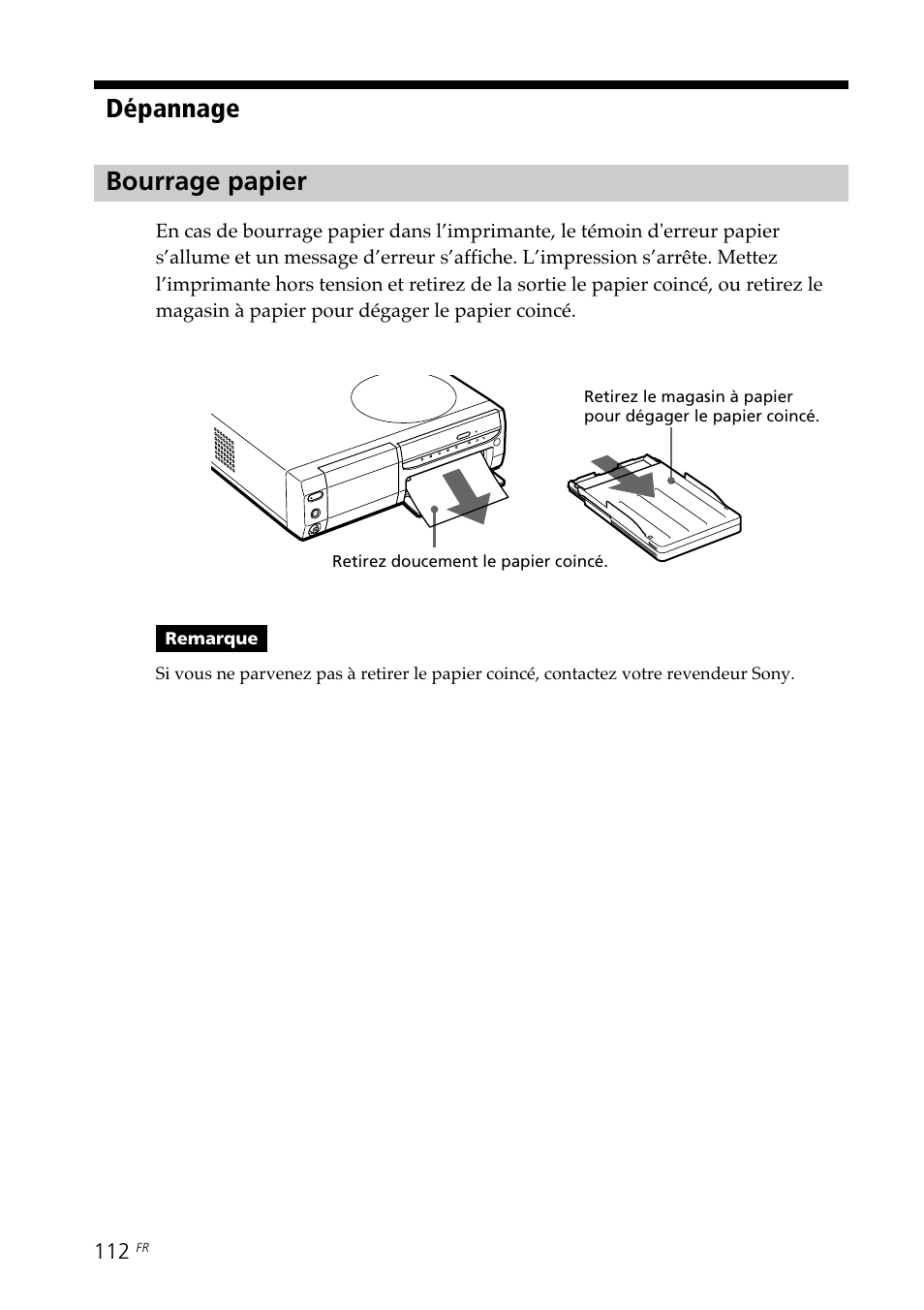 Bourrage papier, Dépannage bourrage papier | Sony DPP-SV88 User Manual | Page 226 / 344