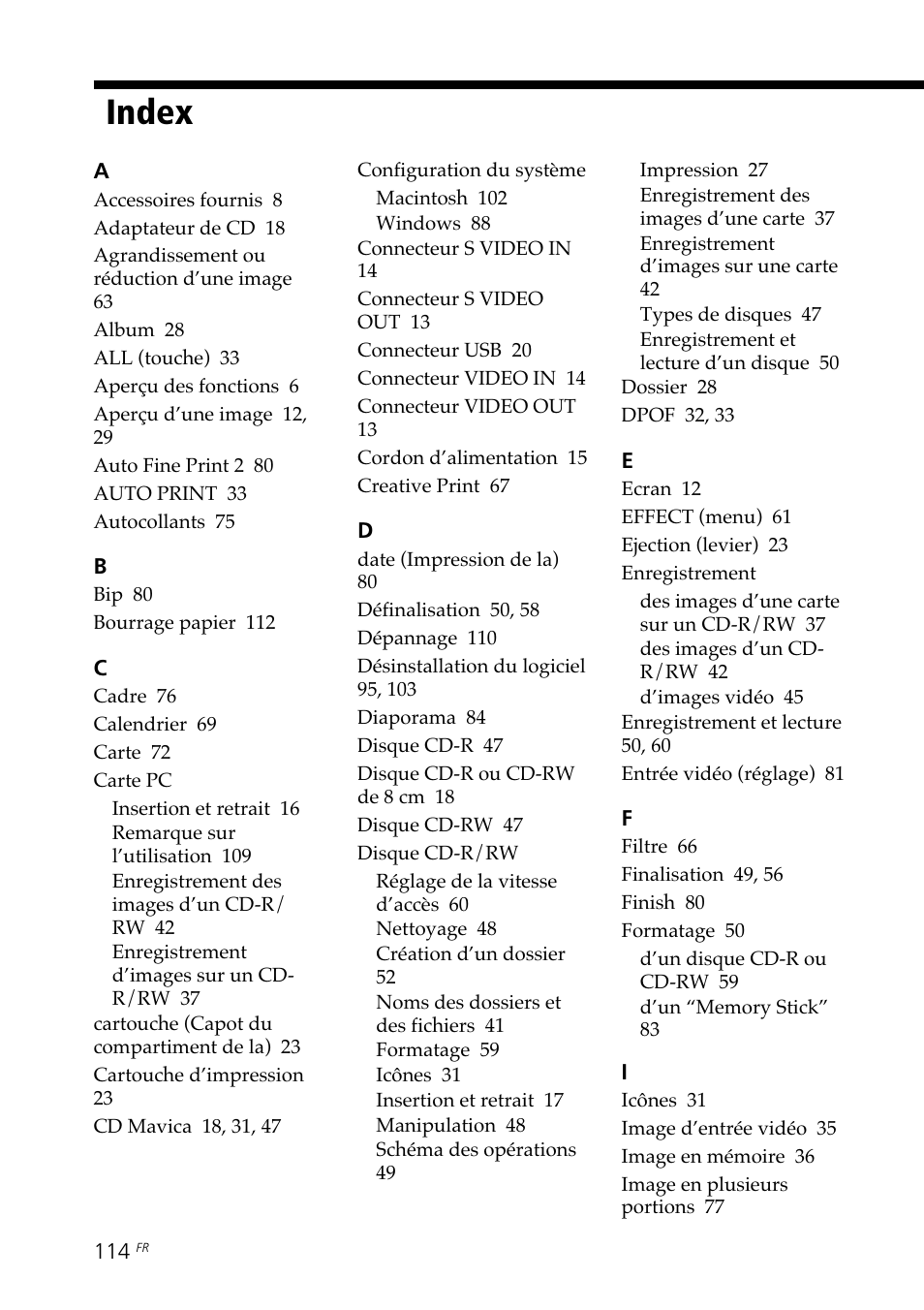 Index | Sony DPP-SV88 User Manual | Page 228 / 344