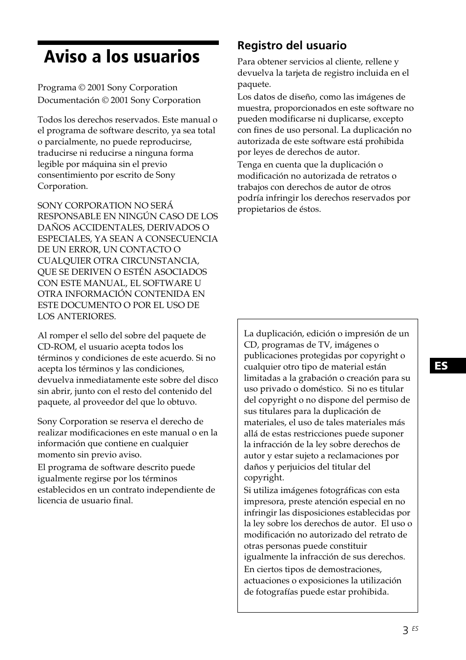 Aviso a los usuarios | Sony DPP-SV88 User Manual | Page 231 / 344