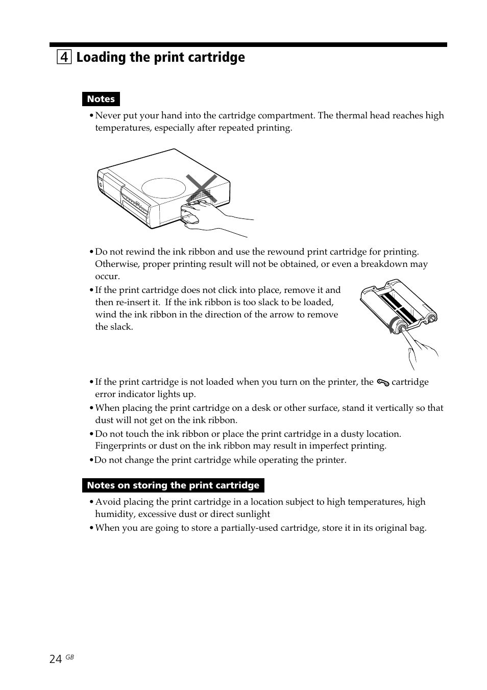 4loading the print cartridge | Sony DPP-SV88 User Manual | Page 24 / 344