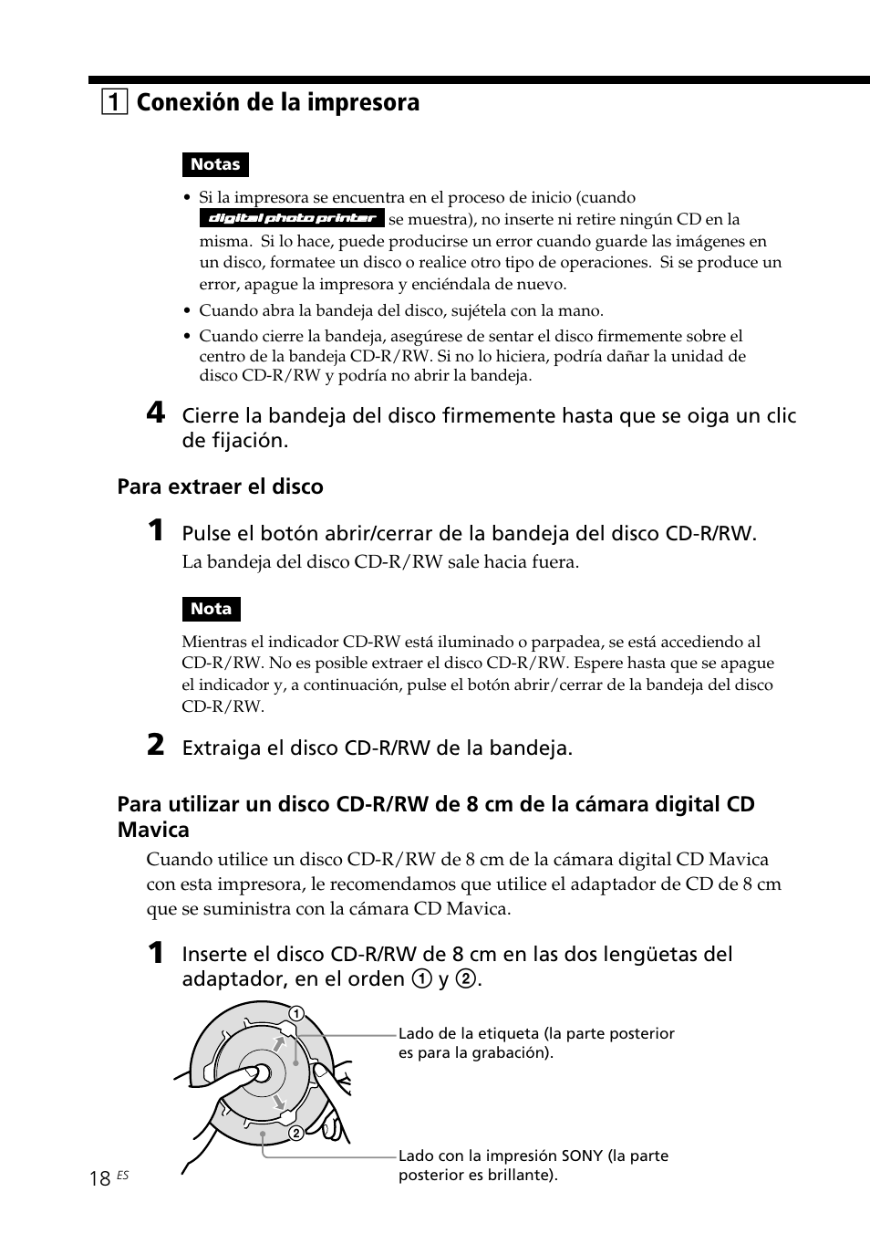 1conexión de la impresora | Sony DPP-SV88 User Manual | Page 246 / 344