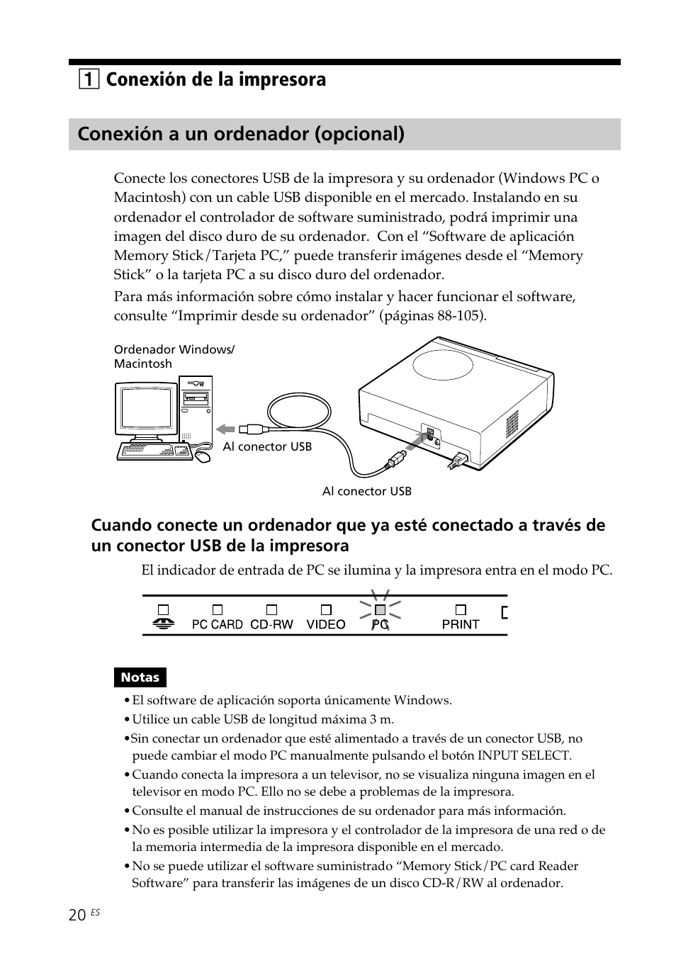 Conexión a un ordenador (opcional), 1conexión de la impresora | Sony DPP-SV88 User Manual | Page 248 / 344