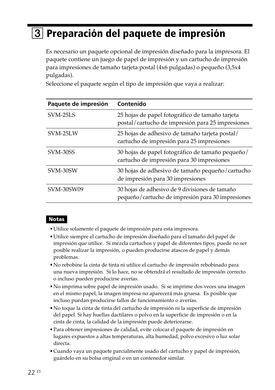 3 preparación del paquete de impresión, Preparación del paquete de impresión, 3preparación del paquete de impresión | Sony DPP-SV88 User Manual | Page 250 / 344