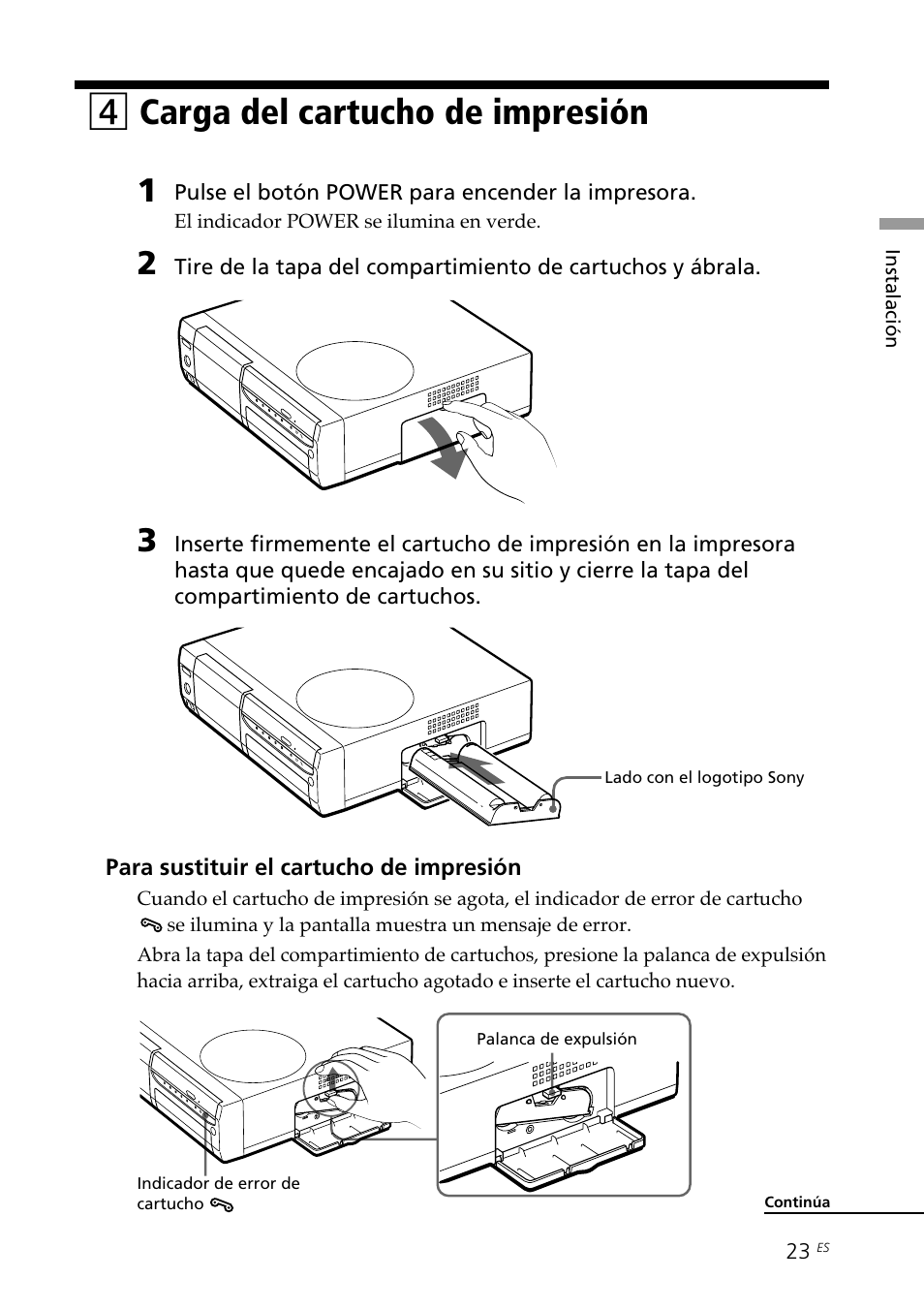 4 carga del cartucho de impresión, Carga del cartucho de impresión, 4carga del cartucho de impresión | Sony DPP-SV88 User Manual | Page 251 / 344