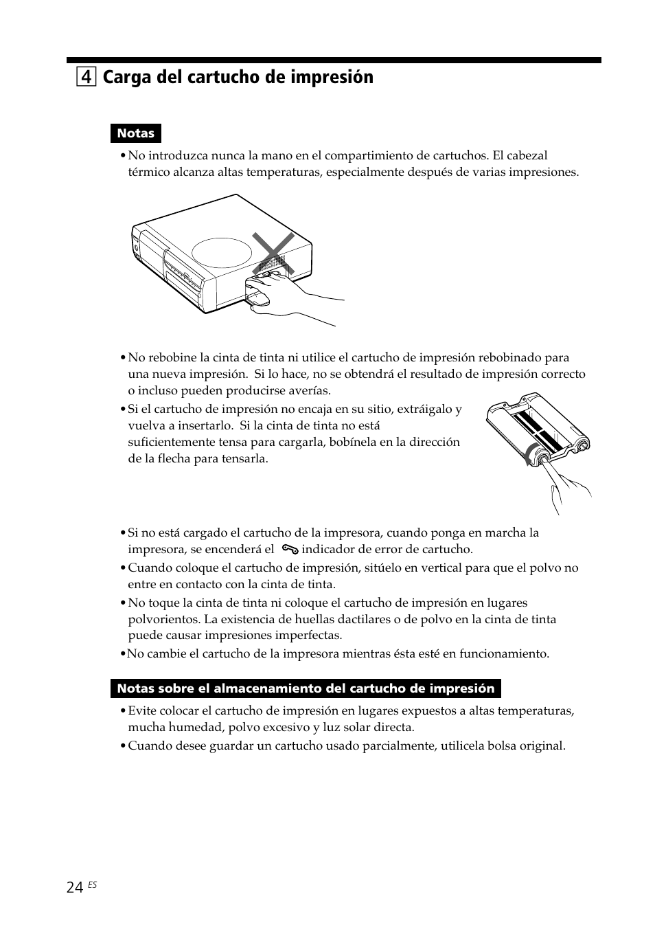 4carga del cartucho de impresión | Sony DPP-SV88 User Manual | Page 252 / 344