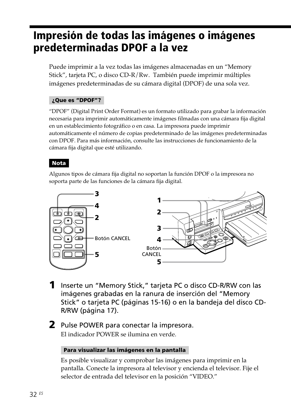 Impresión de todas las imágenes o imágenes, Predeterminadas dpof a la vez | Sony DPP-SV88 User Manual | Page 260 / 344