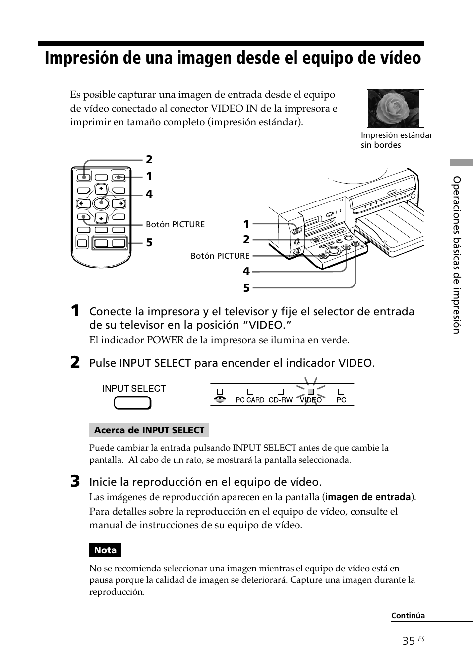 Impresión de una imagen desde el equipo de vídeo, Impresión de una imagen desde el equipo, De vídeo | Sony DPP-SV88 User Manual | Page 263 / 344