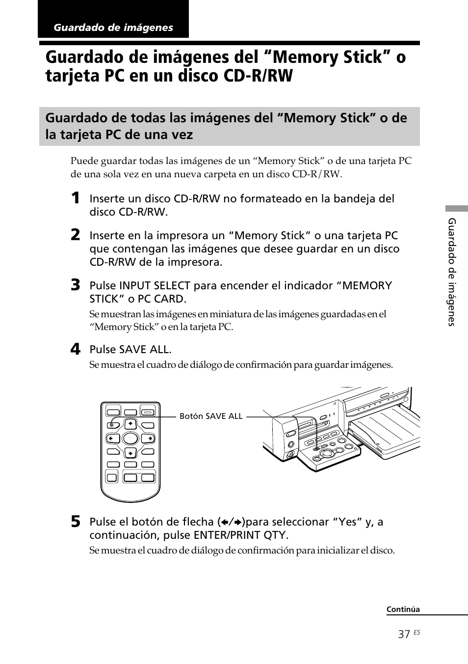 Guardado de imágenes, Guardado de imágenes del “memory stick | Sony DPP-SV88 User Manual | Page 265 / 344