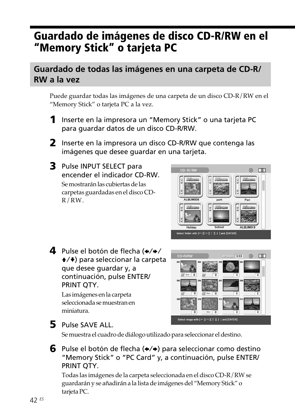 Guardado de imágenes de disco cd-r/rw | Sony DPP-SV88 User Manual | Page 270 / 344