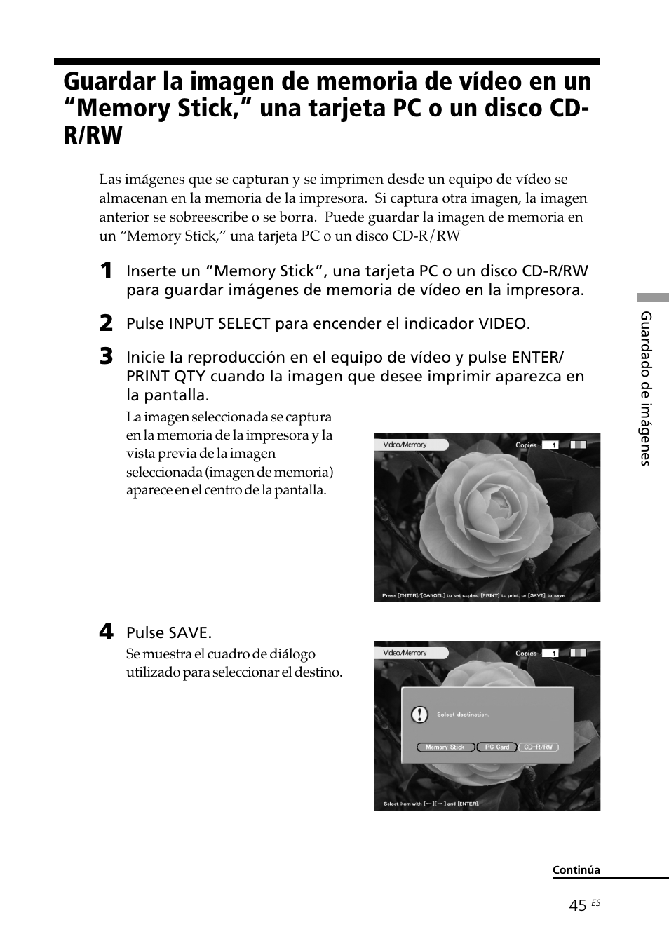 Guardar la imagen de memoria de vídeo | Sony DPP-SV88 User Manual | Page 273 / 344