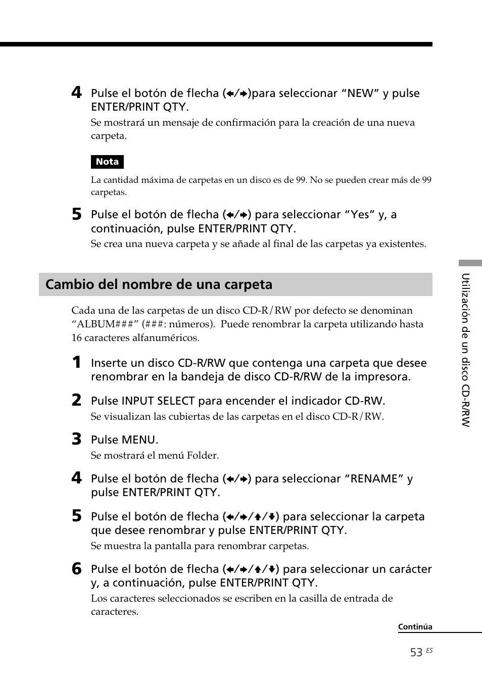 Cambio del nombre de una carpeta | Sony DPP-SV88 User Manual | Page 281 / 344