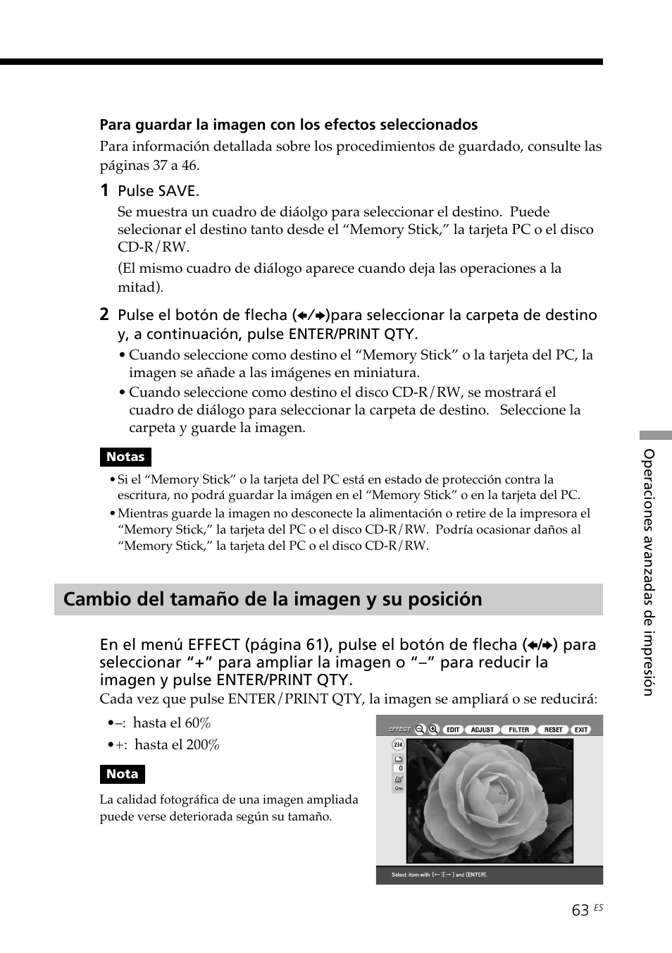 Cambio del tamaño de la imagen y su posición | Sony DPP-SV88 User Manual | Page 291 / 344