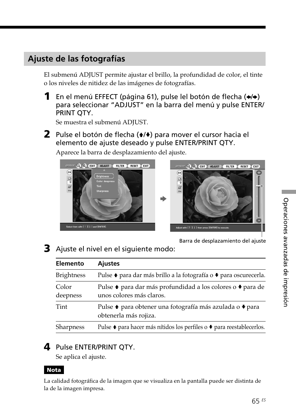 Ajuste de las fotografías | Sony DPP-SV88 User Manual | Page 293 / 344