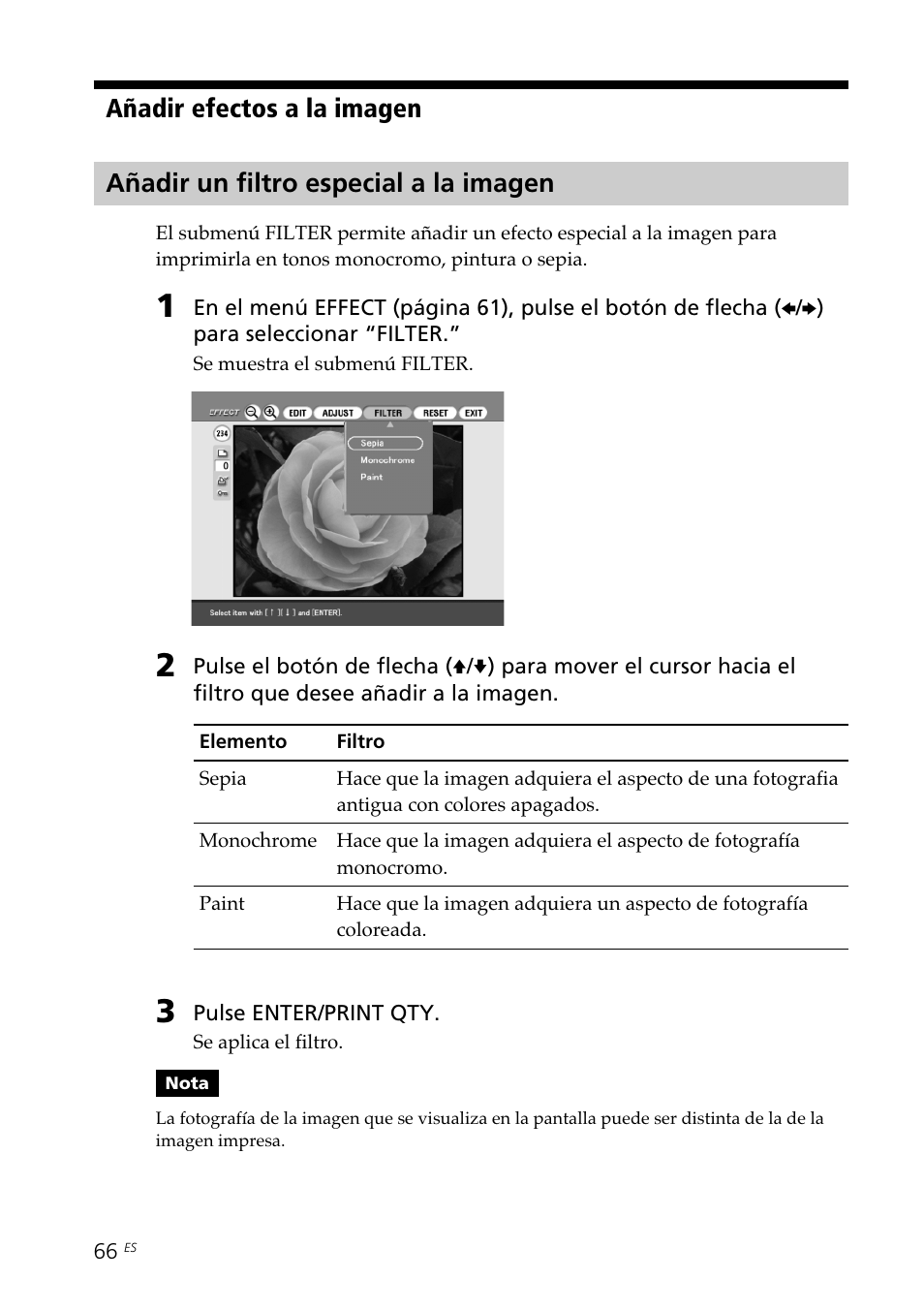 Añadir un filtro especial a la imagen, Añadir efectos a la imagen | Sony DPP-SV88 User Manual | Page 294 / 344