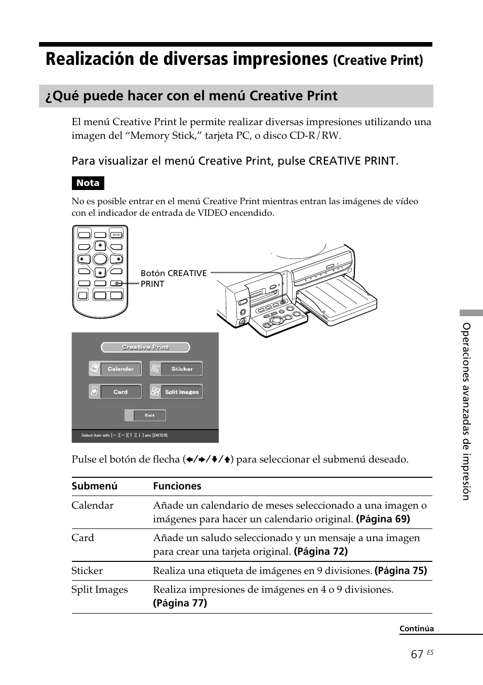 Qué puede hacer con el menú creative print, Realización de diversas impresiones, Creative print) | Sony DPP-SV88 User Manual | Page 295 / 344