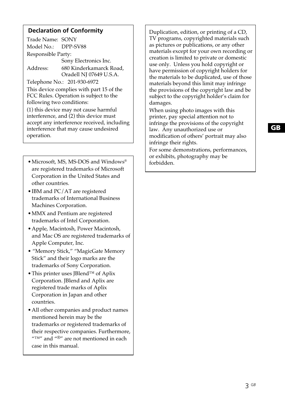 Sony DPP-SV88 User Manual | Page 3 / 344