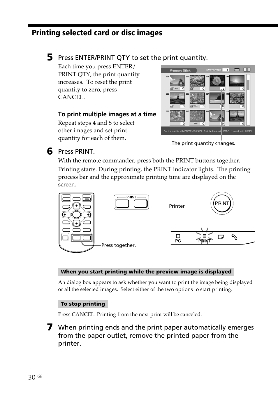 Printing selected card or disc images | Sony DPP-SV88 User Manual | Page 30 / 344