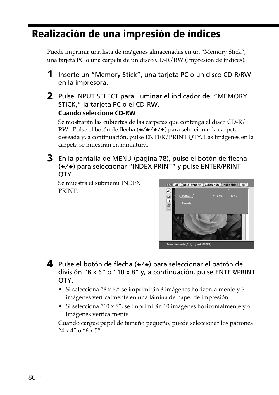 Realización de una impresión de índices | Sony DPP-SV88 User Manual | Page 314 / 344