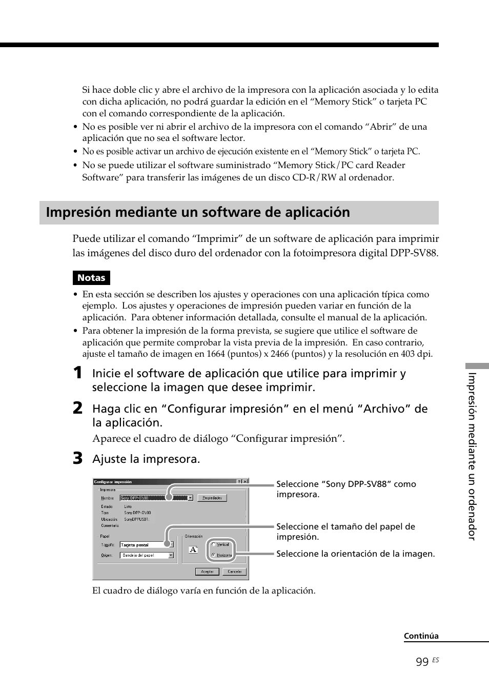 Impresión mediante un software de aplicación | Sony DPP-SV88 User Manual | Page 327 / 344