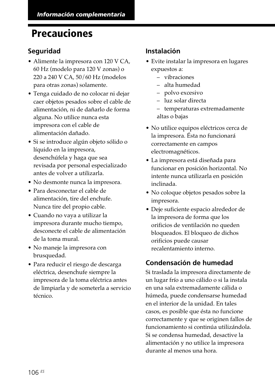 Información complementaria, Precauciones | Sony DPP-SV88 User Manual | Page 334 / 344