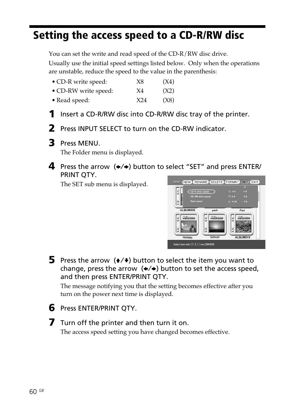 Setting the access speed to a cd-r/rw disc, Access speed, Access speed setting | Setting the access speed to a cd-r/rw, Disc | Sony DPP-SV88 User Manual | Page 60 / 344