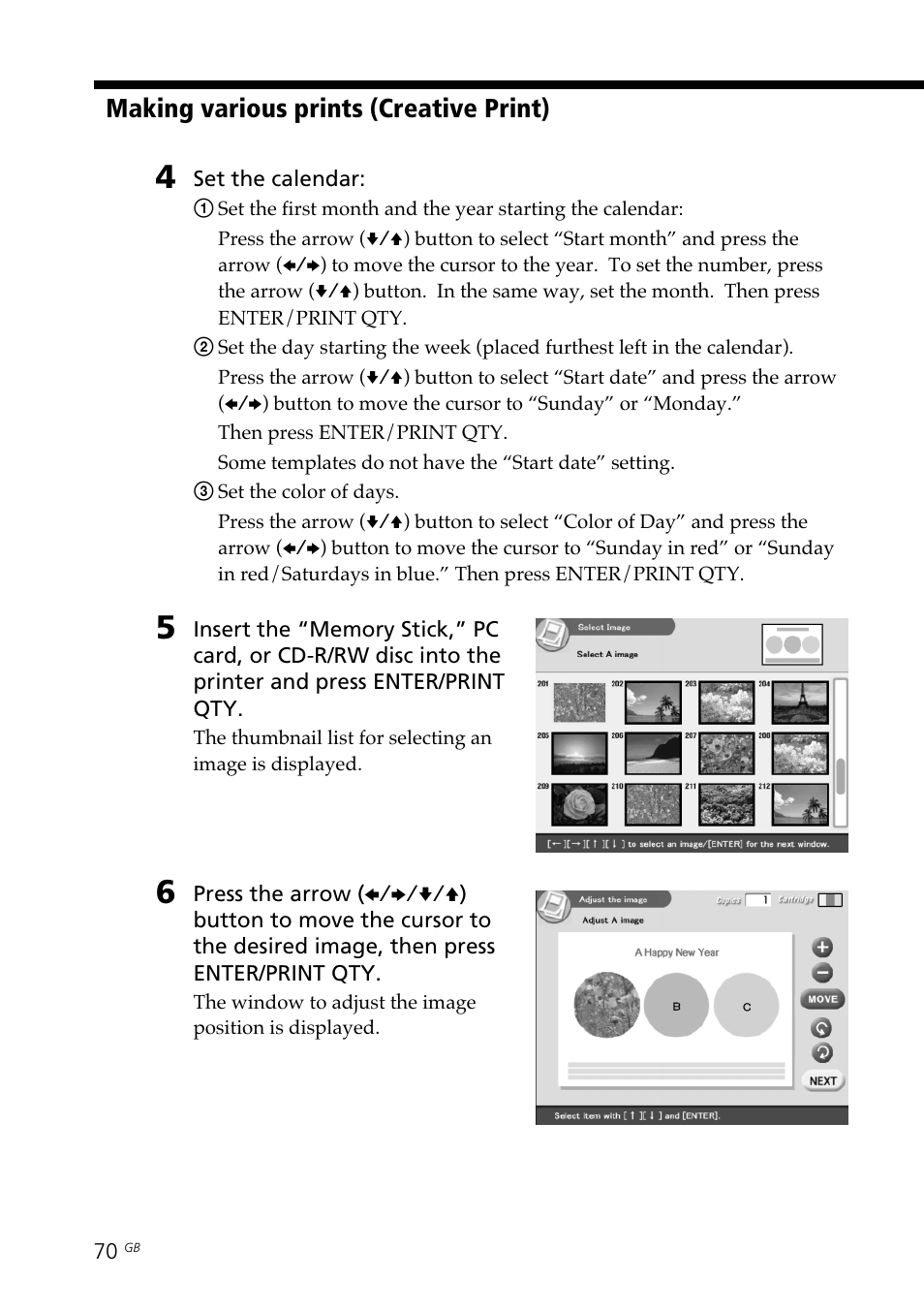 Making various prints (creative print) | Sony DPP-SV88 User Manual | Page 70 / 344