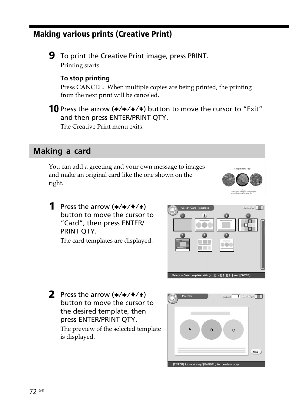 Making a card, Card | Sony DPP-SV88 User Manual | Page 72 / 344