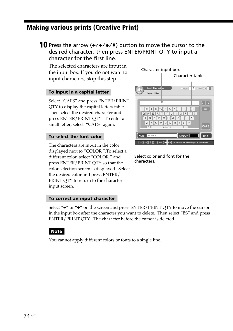 Making various prints (creative print) | Sony DPP-SV88 User Manual | Page 74 / 344