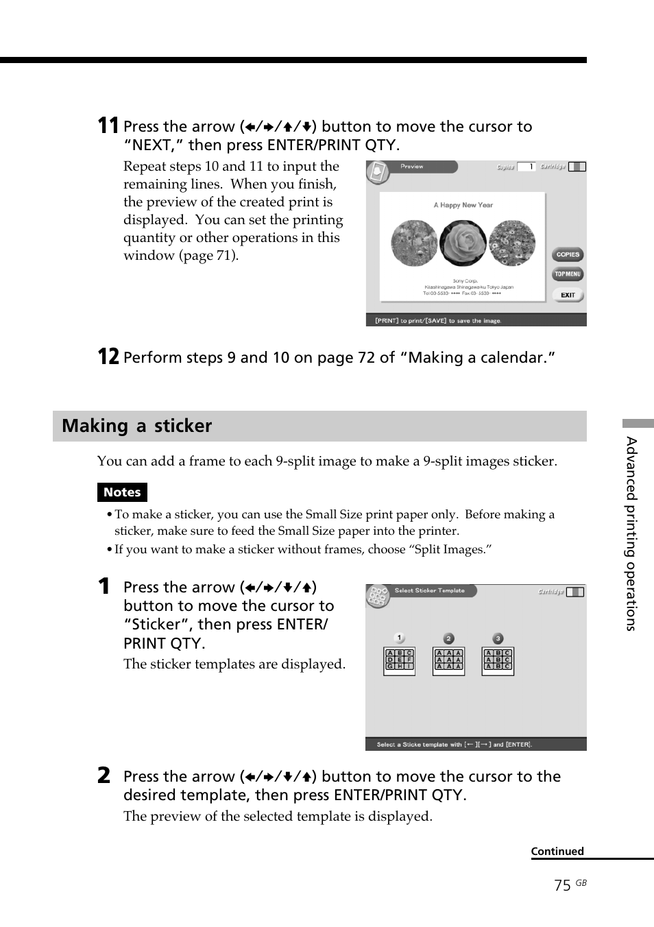 Making a sticker, Sticker | Sony DPP-SV88 User Manual | Page 75 / 344